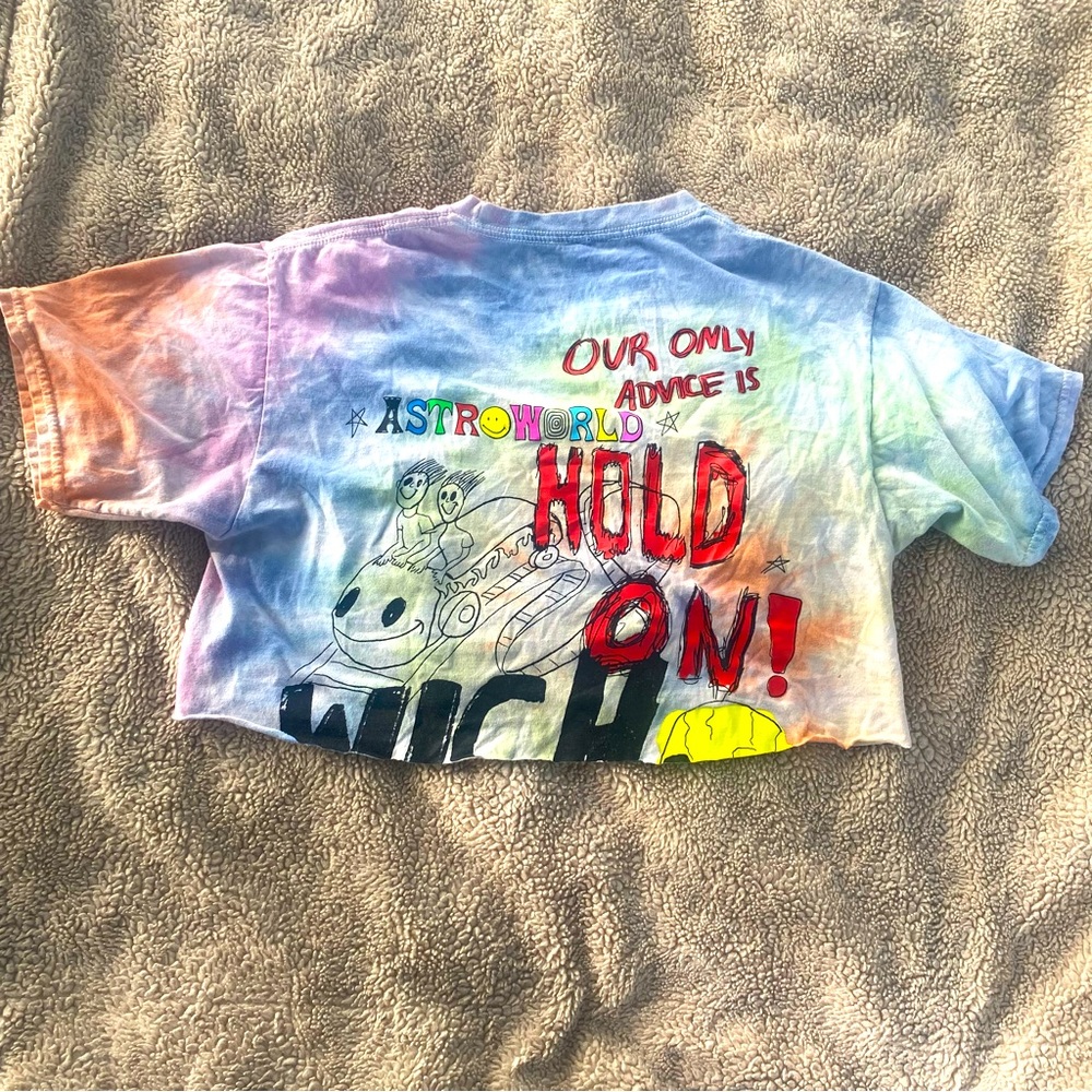Travis Scott Tour Shirt S Tie Dye Cartoon Crop Top
